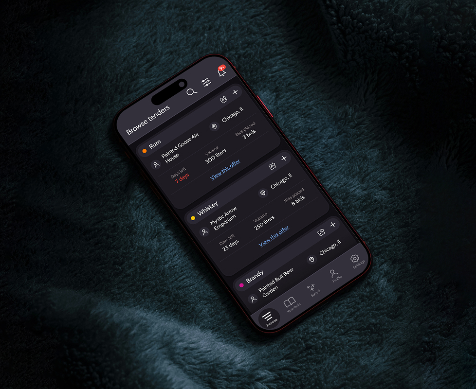 Distillery bidding app visualization